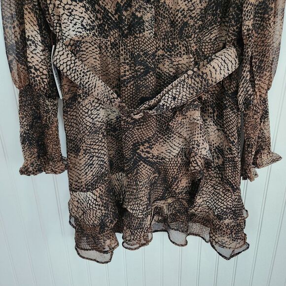 NEW BARDOT 'Bessie' Snake Print Ruffle Tiered Belted Mini Dress size 8 - Picture 4 of 9